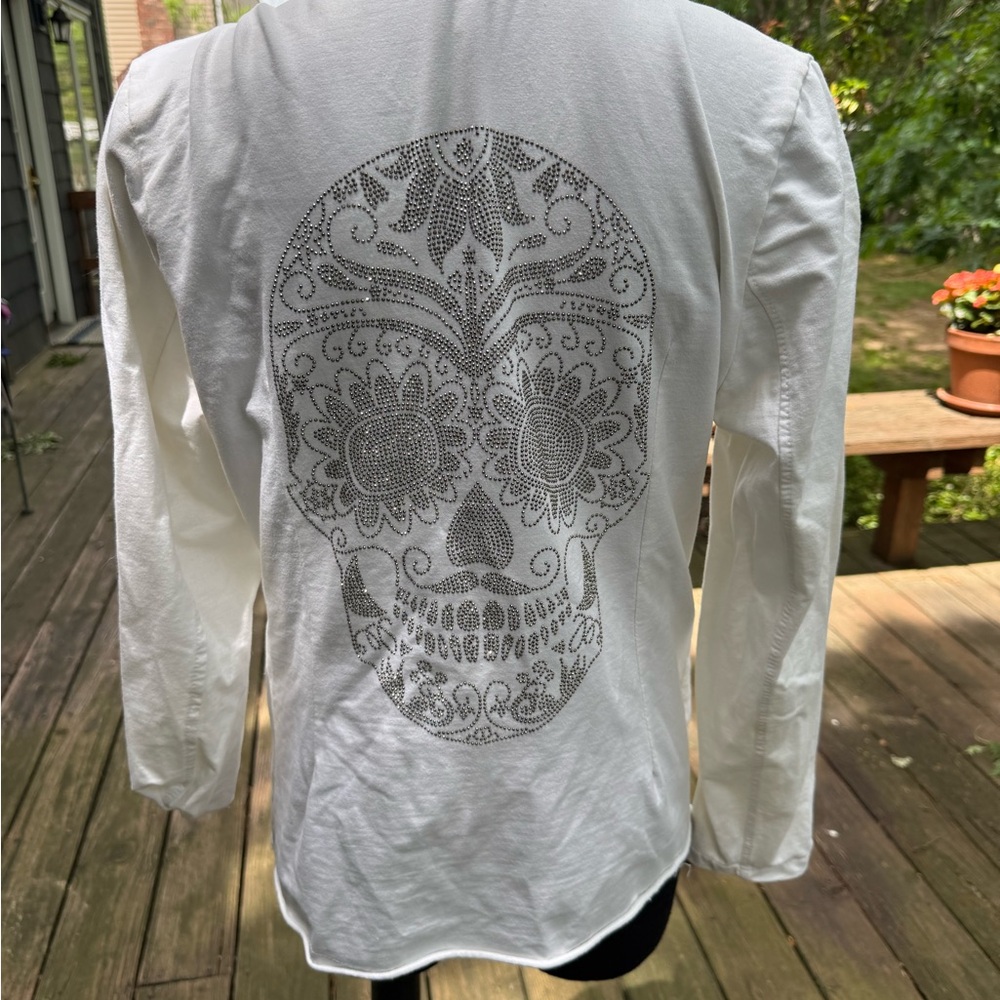 VENTI6 White Rhinestone Sugar Skull Blazer Jacket Made in Italy Size M
